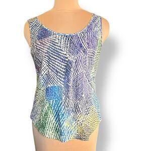 Jams World Hibiki Tank Top Large Blue Green Yellow Abstract Print Rayon Hawaii